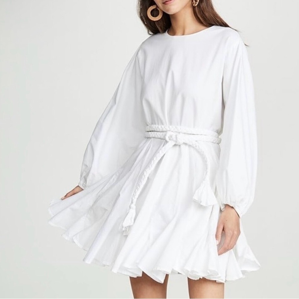 RHODE White Long-Sleeve Mini Dress with Braided Rope Belt